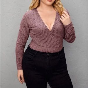 shein plus surplice neck rib knit top